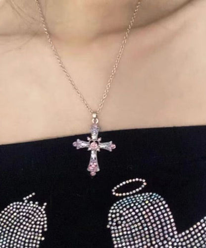 Purple Alloy Zircon Cross Lariat Necklace