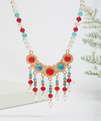 Rainbow Copper Alloy Glass Pearl Resin Coloured Glaze Pendant Necklace Tx002