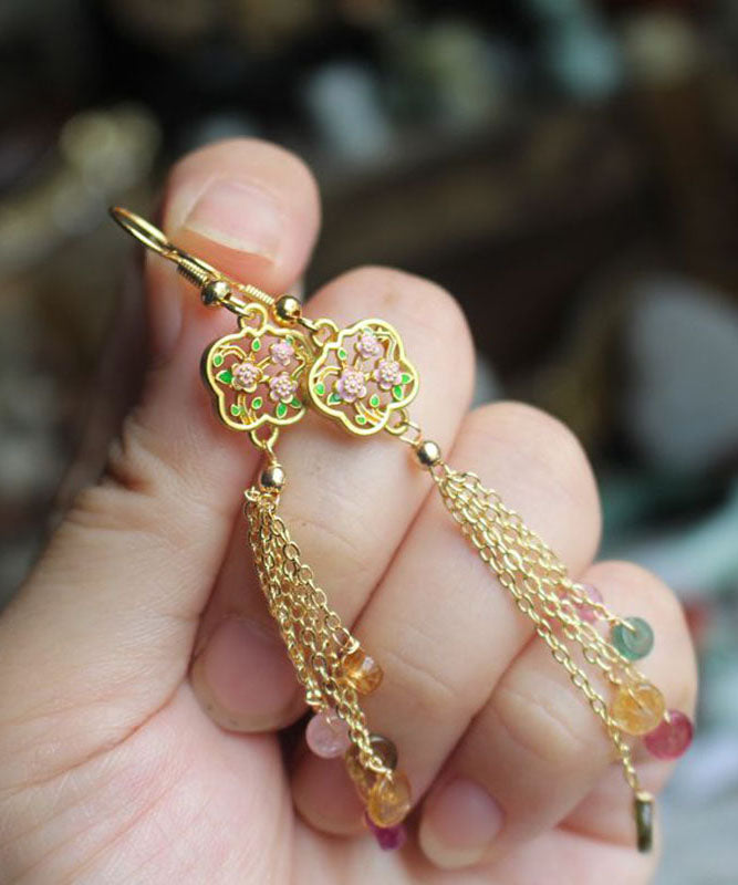 Rainbow Gem Stone Tassel Drop Earrings