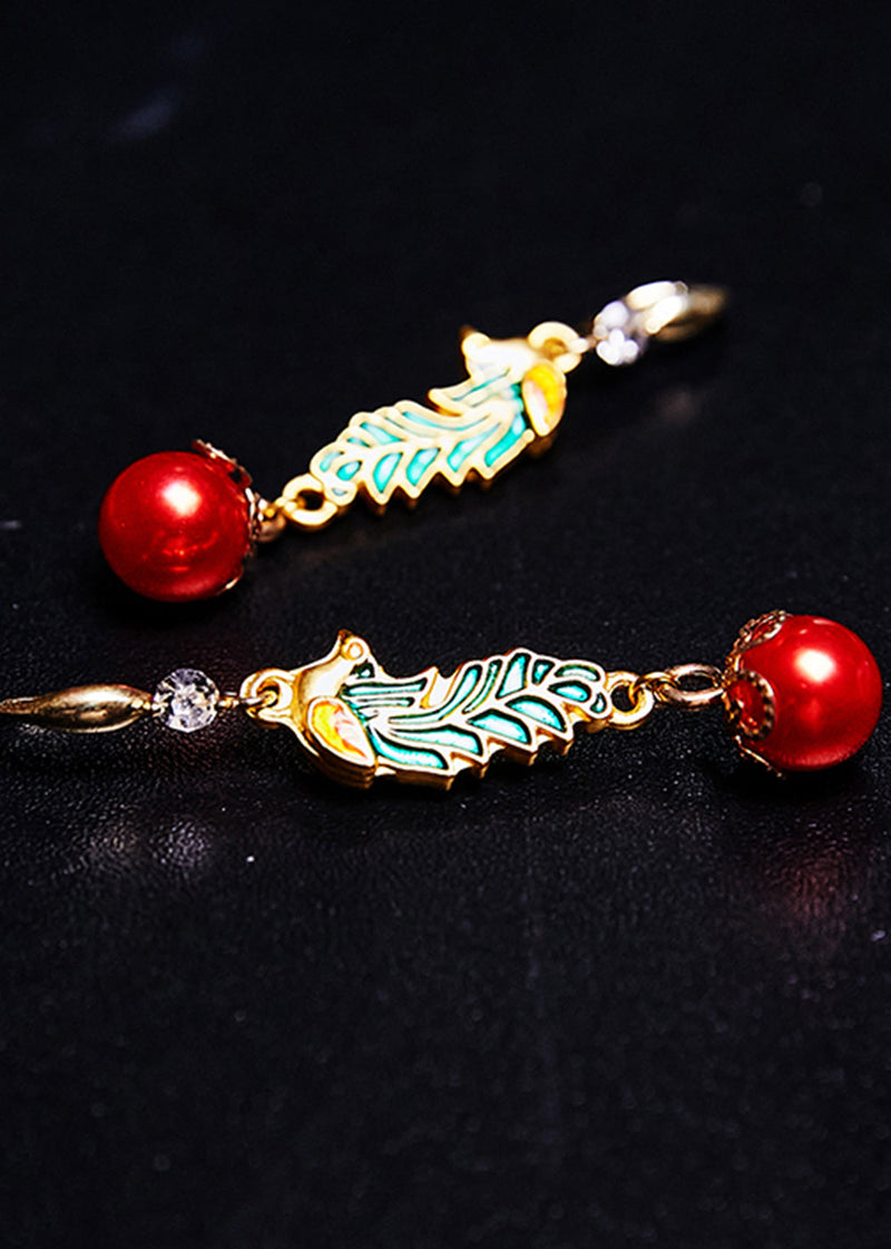 Red Pearl Cloisonne Gilding Drop Earrings
