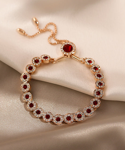 Red Sterling Silver Alloy Zircon Crystal Tassel Charm Bracelet Df1010
