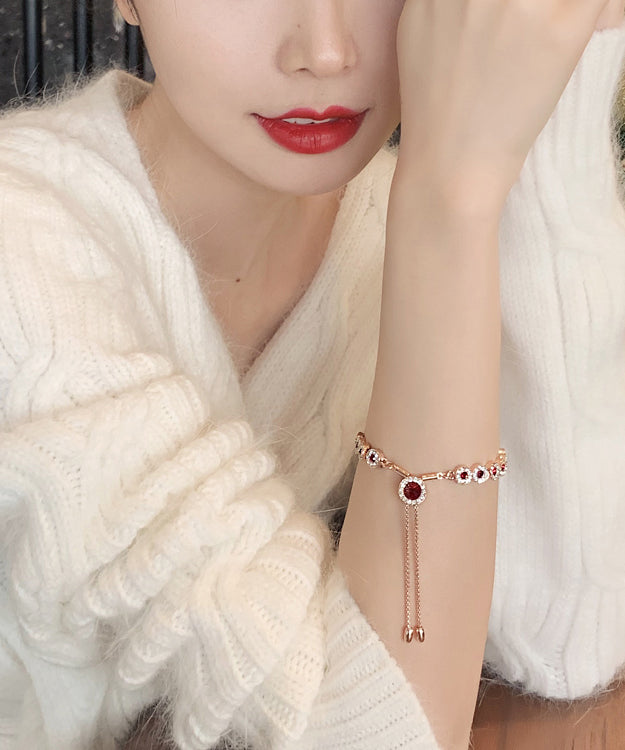 Red Sterling Silver Alloy Zircon Crystal Tassel Charm Bracelet Df1010
