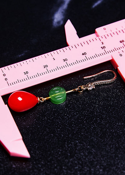 Red Water Droplet Coral Fine Jade Drop Earrings