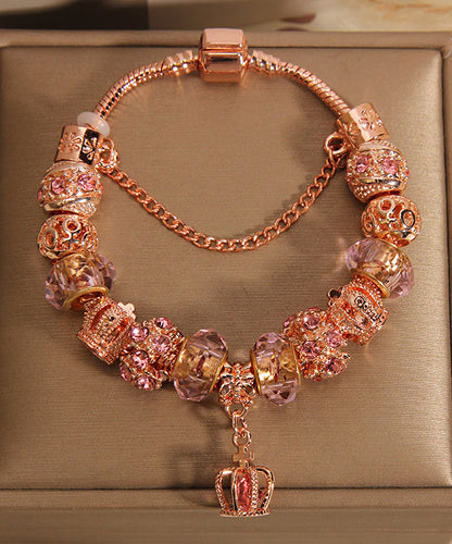 Rose Gold Sterling Silver Crystal Crown Tassel Charm Bracelet