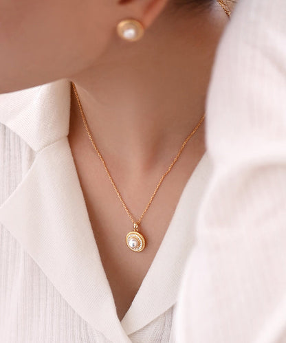 Round Pearl Adjustable Gold Plated Pendant Necklace
