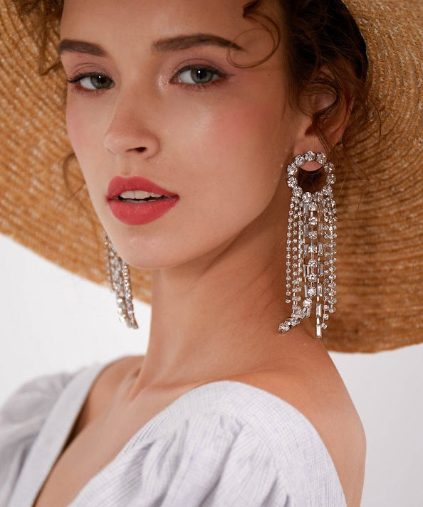 Sparkle Tasseled Cascade Zircon Drop Earrings