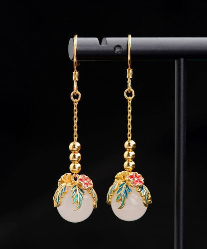 Sterling Silver Overgild Jade Enamel Drop Earrings