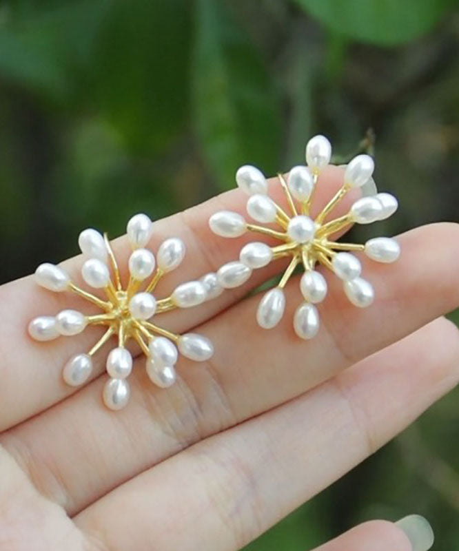White Sterling Silver Inlaid Pearl Stud Earrings