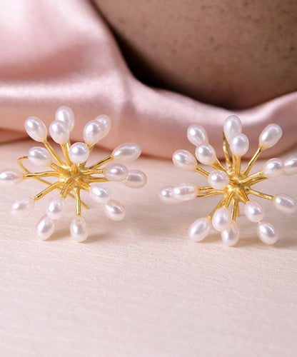 White Sterling Silver Inlaid Pearl Stud Earrings