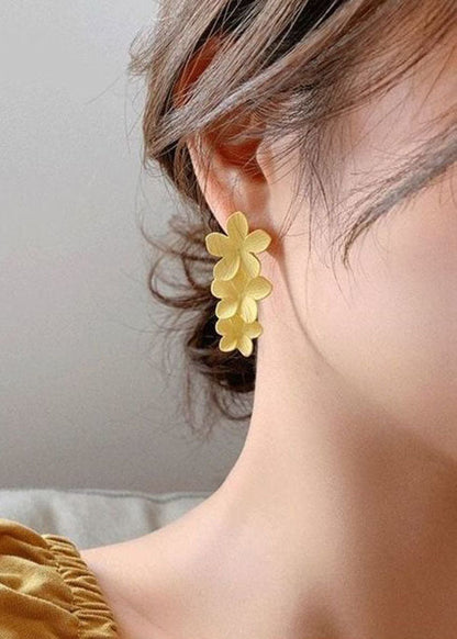 Yellow Layered Design Metal Drop Earrings