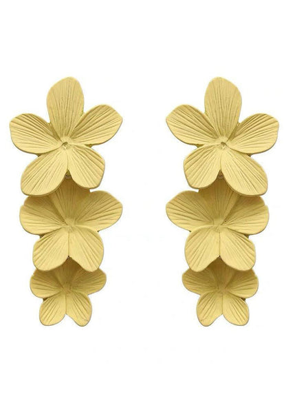 Yellow Layered Design Metal Drop Earrings
