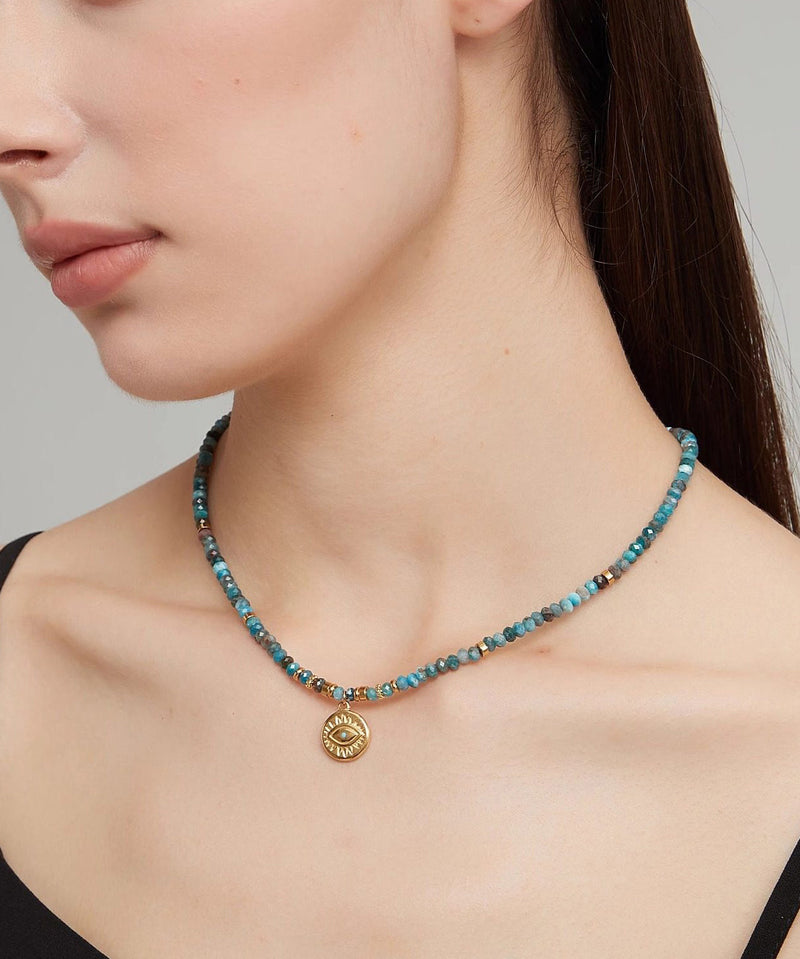 Blue Stainless Steel Amazonite Beading Pendant Necklace