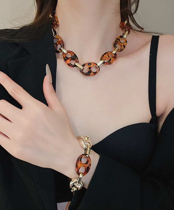 Collar Coffee Acrylic Hollow Necklace Alloy Out