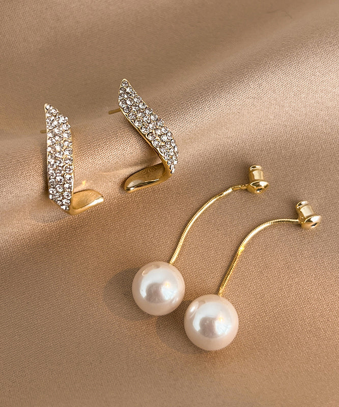 Gold Sterling Silver Overgild Zircon Pearl Drop Earrings