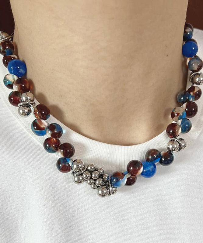 Multicolor Stainless Steel Acrylic Beading Gratuated Bead Necklace Wi010