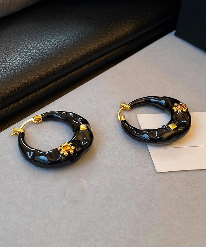 Black Copper Alloy Enamel Drop Glaze C Shaped Hoop Earrings