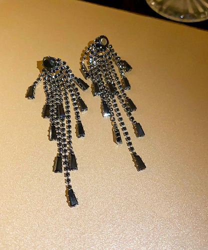 Black Copper Zircon Tassel Drop Earrings