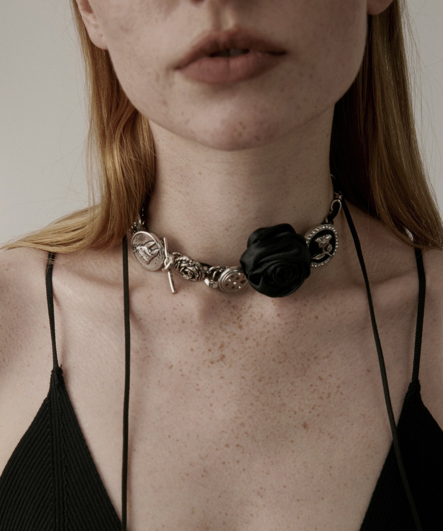 Black Sterling Silver Rose Necklace