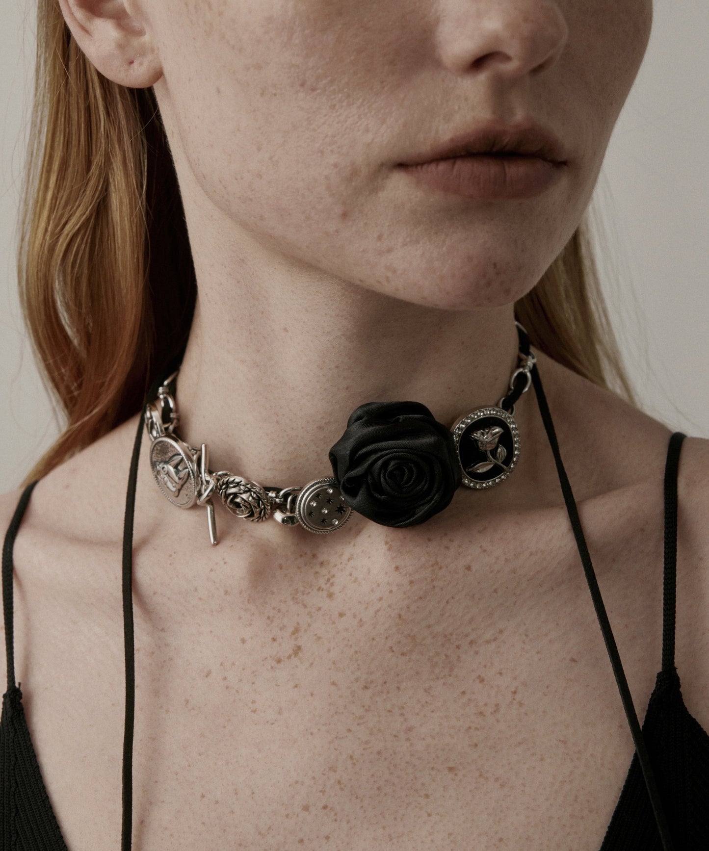 Black Sterling Silver Rose Necklace