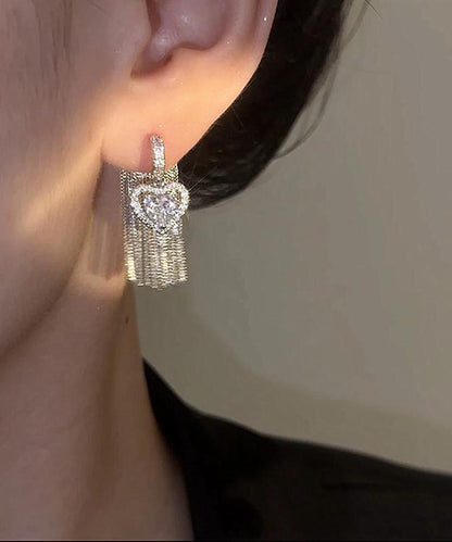 Copper Alloy Zircon Love Tassel Drop Earrings