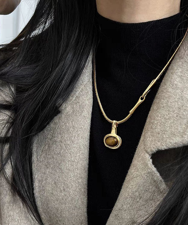 Copper Overgild Inlaid Gem Stone Pendant Necklace