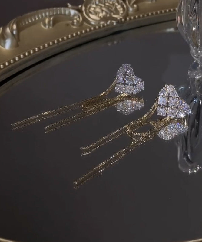Copper Overgild Zircon Love Tassel Drop Earrings