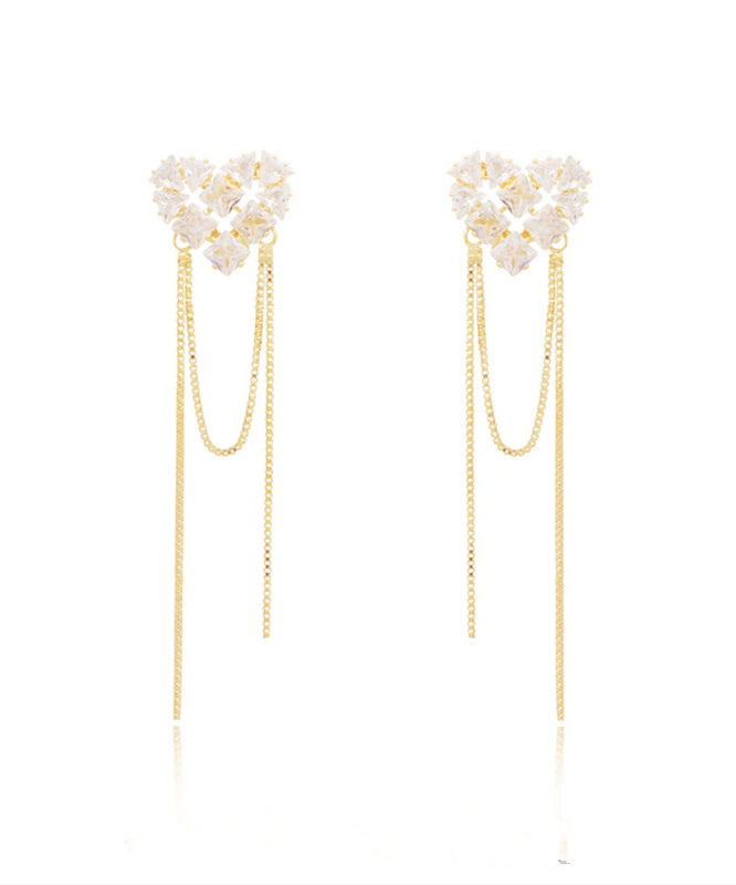 Copper Overgild Zircon Love Tassel Drop Earrings