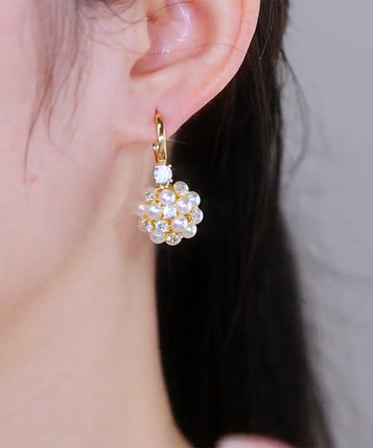 Gold Alloy Pearl Zircon Drop Earrings