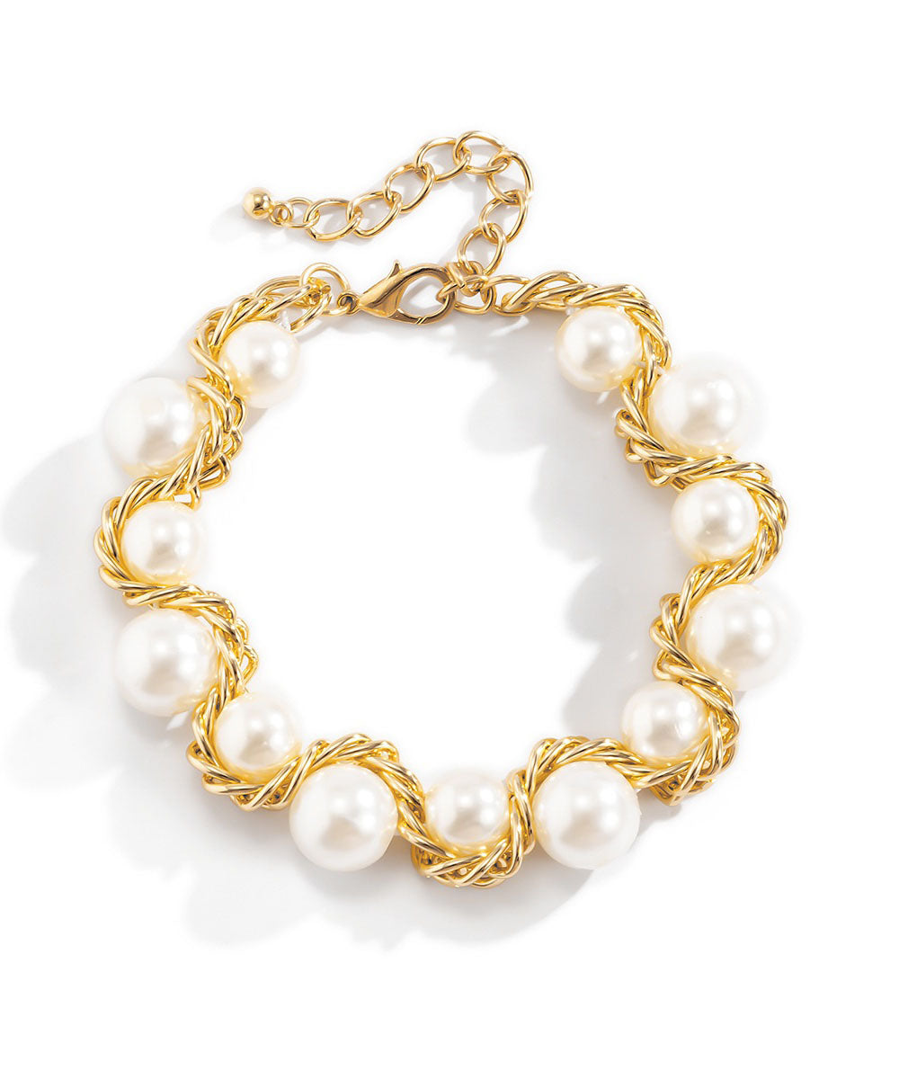 Bead Gold Copper Gratuated Pearl Alloy Necklace