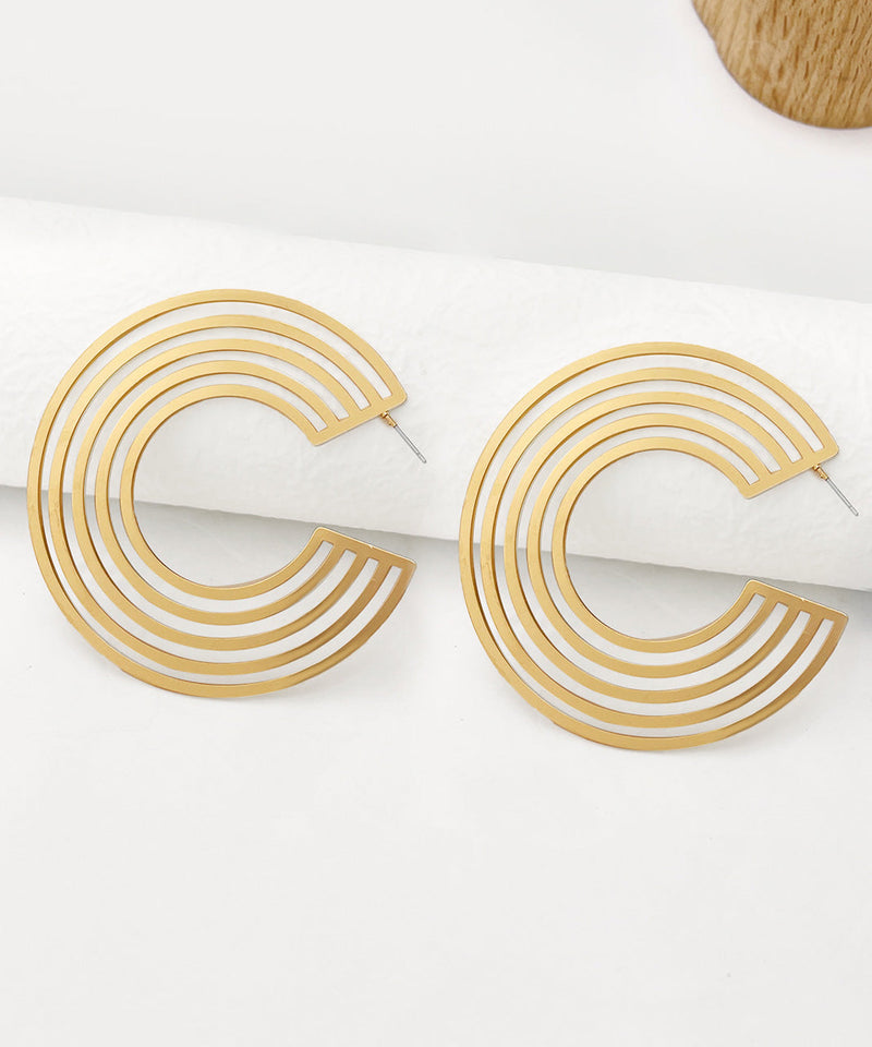 Gold Metal Alloy C-shape Hollow Out Hoop Earrings