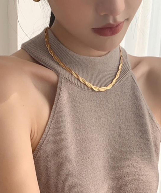 Gold Stainless Steel Overgild Crossing Fried Dough Twists Princess Necklace Yd022
