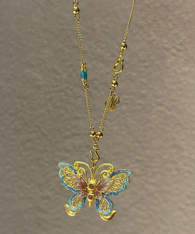 Gold Sterling Silver Overgild Butterfly Hollow Out Pendant Necklace Po056