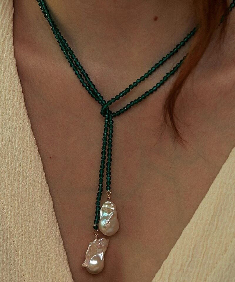 Green Alloy Pearl Beading Pendant Necklace Ya053