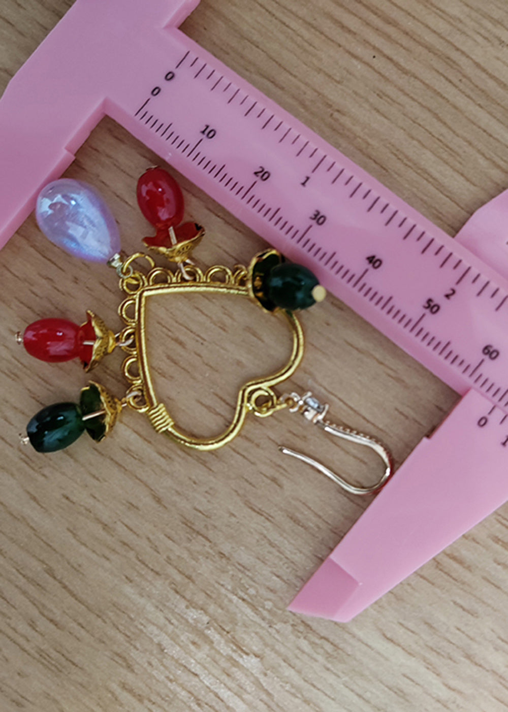 Multicolour Beads Heart-shaped Tassels Drop Earrings