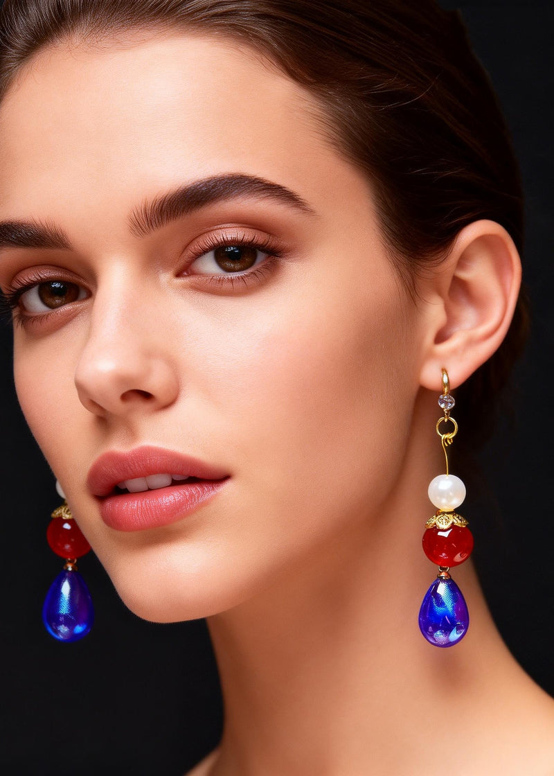 Peacock Blue Droplet Shape Acrylic Drop Earrings