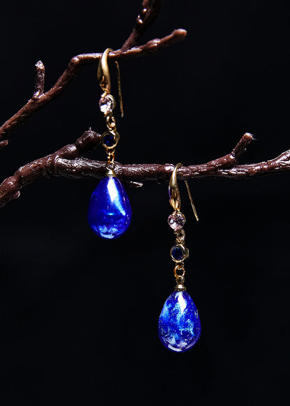 Peacock Blue Water Droplet Gem Stone Drop Earrings