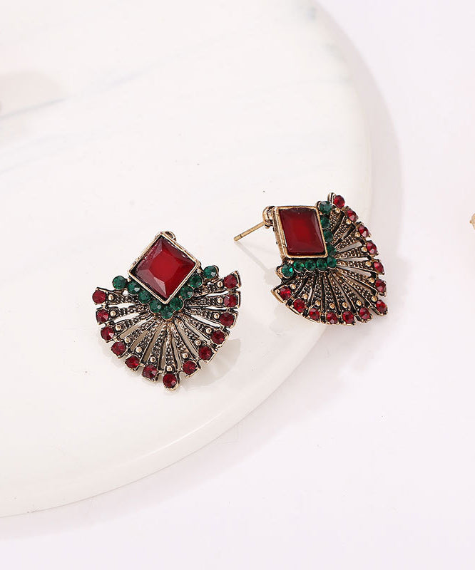 Rainbow Alloy Zircon Crystal Fan-shaped Stud Earrings
