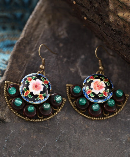 Retro Green Jade Patchwork Drop Earrings