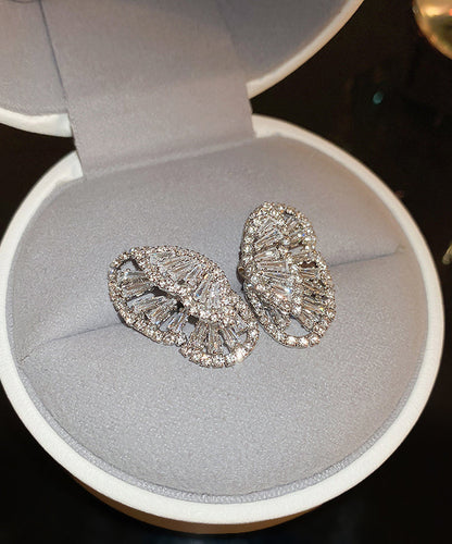 Silk Copper Zircon Hollow Out Butterfly Stud Earrings