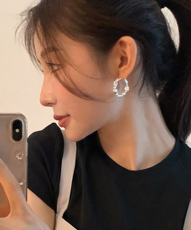 Silk Sterling Silver Alloy Pearl Hoop Earrings