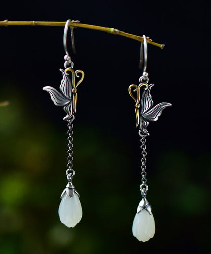 Silk Sterling Silver Butterfly Pearl Drop Earrings