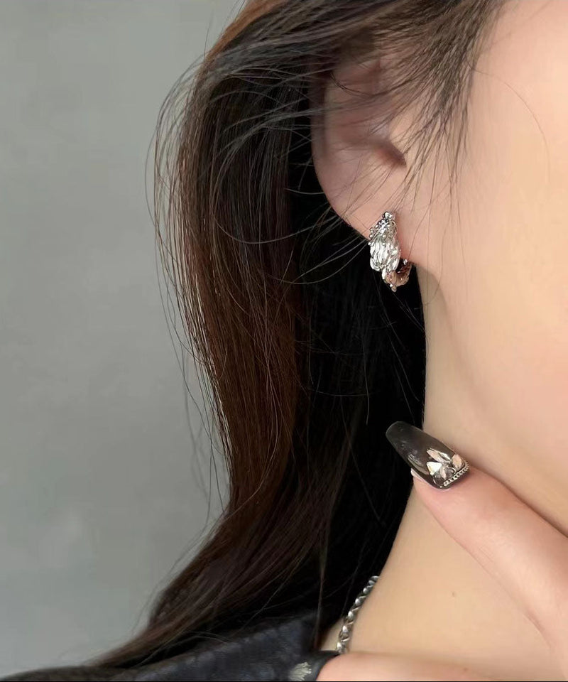 Silk Sterling Silver Dragon Shaped Circle Hoop Earrings