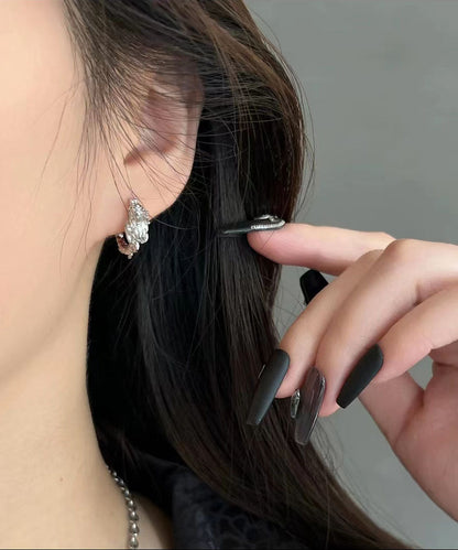 Silk Sterling Silver Dragon Shaped Circle Hoop Earrings