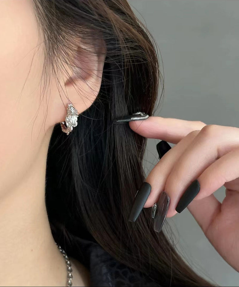 Silk Sterling Silver Dragon Shaped Circle Hoop Earrings