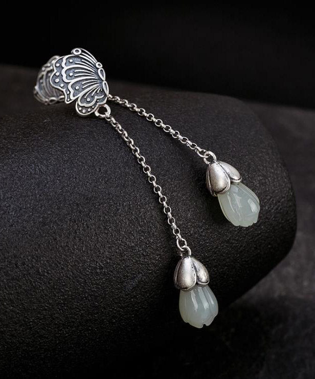 Sterling Silver Inlaid Jade Butterfly Drop Earrings