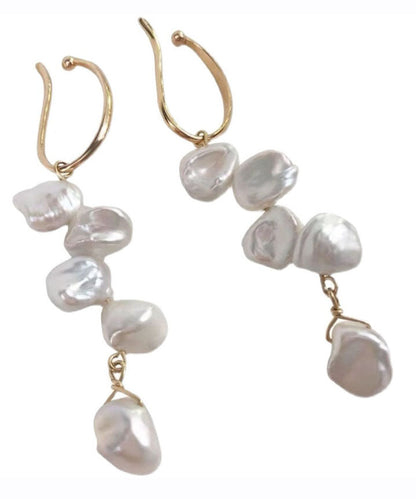 White Alloy Asymmetric Pearl Drop Earrings