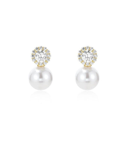 White Alloy Zircon Pearl Stud Earrings