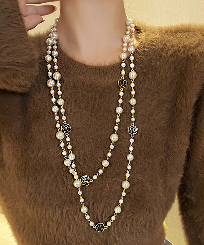 White Sterling Silver Alloy Pearl Camellia Gratuated Bead Necklace Po010