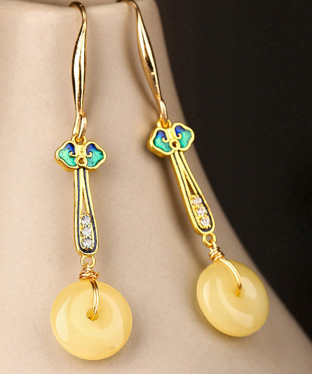 Yellow Sterling Silver Cloisonne Coloured Glaze Zircon Drop Earrings