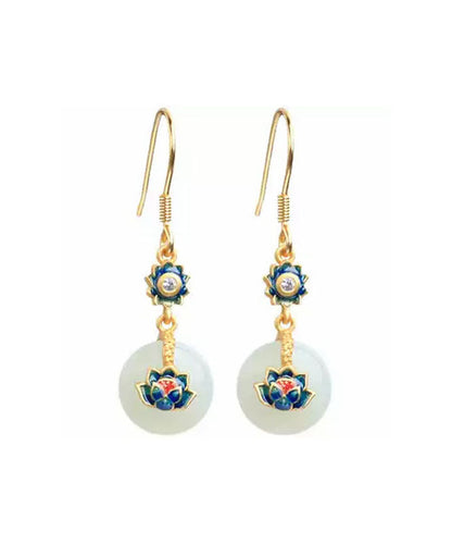 Boutique Blue Sterling Silver Overgilid Pearl Enamel Lotus Drop Earrings Tw1059